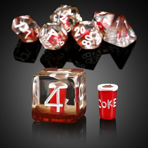 Cola DND Dice, DNDND 7PCS Resin DND Dice Set with Velvet Bag for D&D Role Playing Games and Tabletop Games（Cola - color: Cola