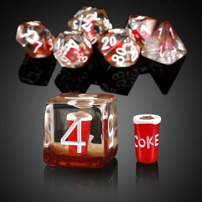 Cola DND Dice, DNDND 7PCS Resin DND Dice Set with Velvet Bag for D&D Role Playing Games and Tabletop Games（Cola - color: Cola