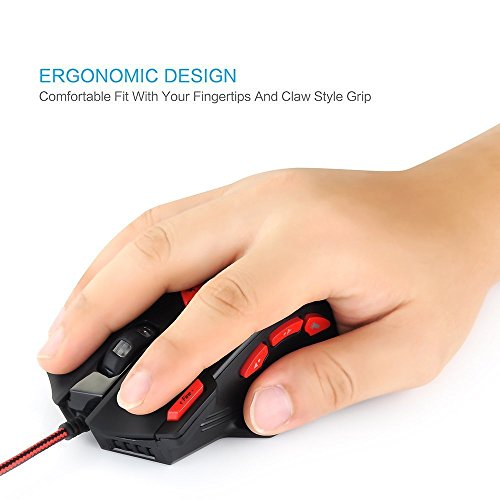 zelotes RGB Optical Gaming Mouse with Rapid Fire Button,9200 DPI (6-Level Adjustable), 8 Programmable Buttons,Adjustable Weights,USB Wired Ergonomic Mouse for Office/Gaming/Laptop/PC (Black)