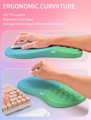 Hokafenle 2in1 Combination, Wave Keyboard Wrist Rest and Ergonomic Curvature Mouse Pad Wrist Support for Relieve Wrist Pain, Filled with Soft Cushion Memory Foam, Gradient Green - color: Gradient Green