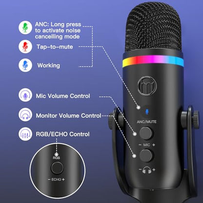 ZealSound Podcast Microphone for PC, USB Mic with Noise Reduction, Tap-to-Mute, Gain & Echo Controls, Zero-Latency Monitoring, RGB Lighting for Mac, iPhone, iPad, Live Streaming & Voice-Over K66 Pro - color: RGB