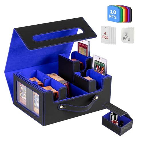 Card Storage Box MTG Deck Box, Trading Card Storage Box, Commander Deck Box, 500+Double-Sleeved Cards,TCG Sports Card Storage, Mtg Commander Deck Box (Black&Blue) - color: Black&Blue