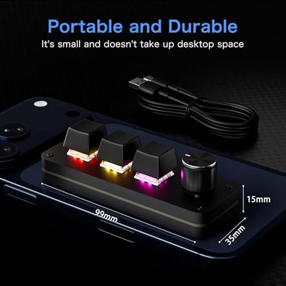RGB Backlit Programmable Mechanical Keypad with Multifunction Knob, 3+1 Key Mini Macro Pad, Type-C Hot-Swappable One-Handed Shortcut Keyboard for Gaming, Video Editing & Office - MK31