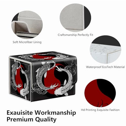 Strong Magnet Case Mtg Deck Box Tcg Up to 200 Cards Creative Pattern Trading Card Storage Box for Collectible Card Games, Black And White Koi - color: Black And White Koi