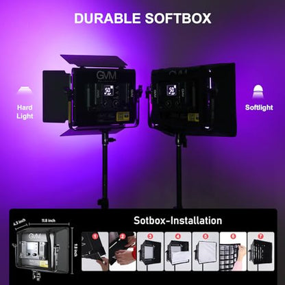 GVM 1000D RGB Led Video Light with 2 Softboxes, Photography Lighting Kit with Bluetooth Control, Full Color Video Lighting Kit with 18 Applicable Scenes, 2 Packs Led Light Panel for Video Shooting - size: 1000D - 2 Pack