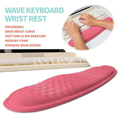 2-in-1 Ergonomic Set, Wave Rise Keyboard Wrist Rest and Massage Bulge Slope Mouse Pad Wrist Support, Cushion Memory Foam Integrated to Relieve Wrist Pain, Muskmelon Pink - color: Muskmelon Pink