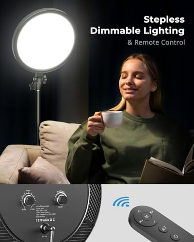 Aureday 12” Ring Light with Stand and Phone Holder, 79” Tall LED Circle Light with Weighted Base & Remote, Dimmable Floor Lamp for Video Recording, Barber, Live Stream, Makeup, Photography - size: 79in