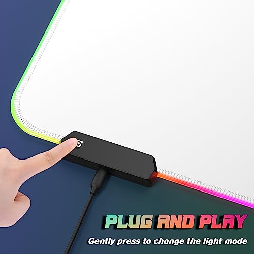 ITNRSIIET RGB Gaming Mouse Pad, Full Desk XL Extended Large Gaming Mousepad, 12 Lighting Modes 30% Thicker Big LED Desk Mat for Gamers, 32 x 12 inches, White - color: White