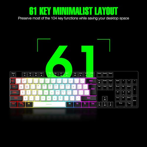 7KEYS 60% Wired Mini Gaming Keyboard, 14+ Mode RGB Light up, 25 Keys Anti-ghosting Mechanical Feel, Portable Ultra Compact 61-Key Black and White for Office Computer/PC/MAC/Laptop