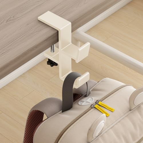 Desk Bag Hook, Purse Hook for Table, Aluminum Under Desk Handbag Hanger, Desk Mount Backpack Holder, Umbrellas, Headphone Holder, Back to School Essentials - Cream - color: Cream