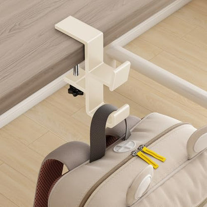 Desk Bag Hook, Purse Hook for Table, Aluminum Under Desk Handbag Hanger, Desk Mount Backpack Holder, Umbrellas, Headphone Holder, Back to School Essentials - Cream - color: Cream