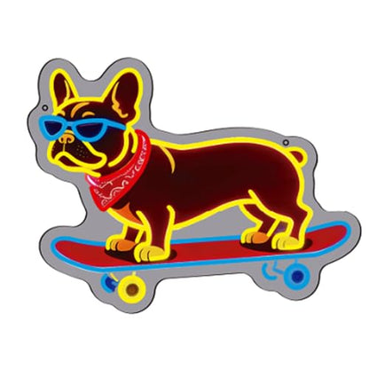 French Bulldog Skateboarding Neon Sign, Skateboard Dog Frenchie Wearing Glasses Neon Signs | Dimmable LED Bulldog Wall Art Decor | Frenchie Dog Lover Gifts - color: French Bulldog