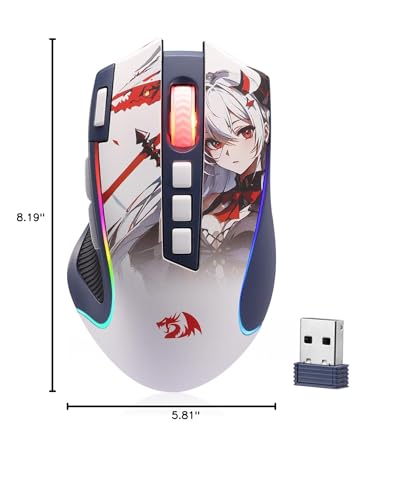 Redragon M612AK PRO Wireless Anime Gaming Mouse 8000 DPI Remapping Keys | Cable-Free 0 Delay, Rapid-Fire Clicker, Redefine Keybinding Macro, Vibing Backlight, Ergonomic Grip Body Comfort - color: Anime Version, style: Wireless