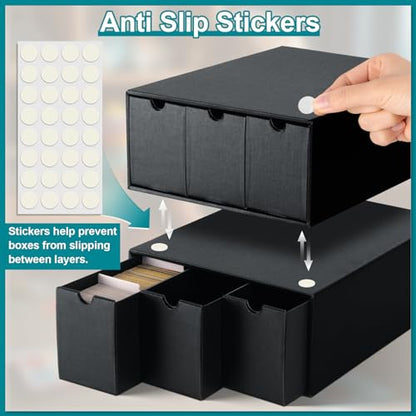 Trading Card Storage Box with Slide-Out Drawers, 12-Pack Cardboard Organizer with 60 Dividers, 200 Soft Sleeves & Labels for Collectible Card Games, MTG, TCG & Sports Cards