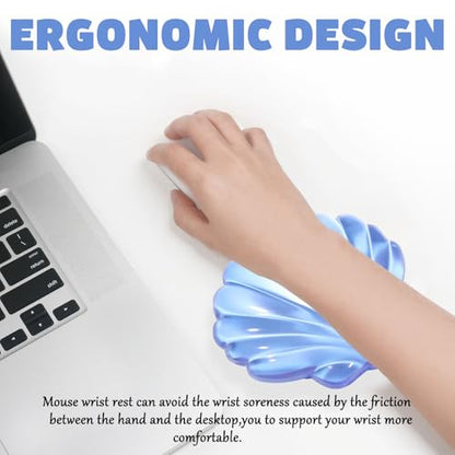 Gel Wrist Rest for Keyboard and Mouse Transparent Blue Shell Keyboard Wrist Rest Set Ergonomic Cute Clear Cool Ocean Beach Mouse Wrist Pad Silicone Non-Slip Support for Computer Gaming Home Office - color: Seashell Blue