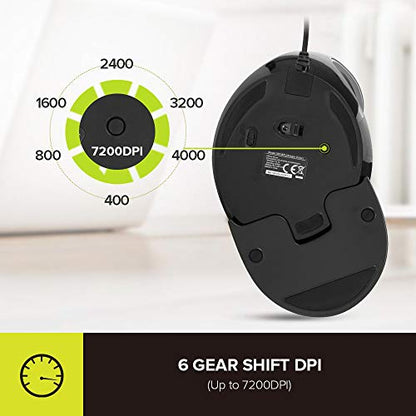 DELUX Wired Ergonomic Vertical Mouse, Ergonomic Mouse for Large Hands, Blue LED Backlit, Up to 12800 DPI, Removable Wrist Rest, 6 Programmable Buttons, Silent Click, Compatible with Laptop/PC (M618PU) - color: Wired with single light