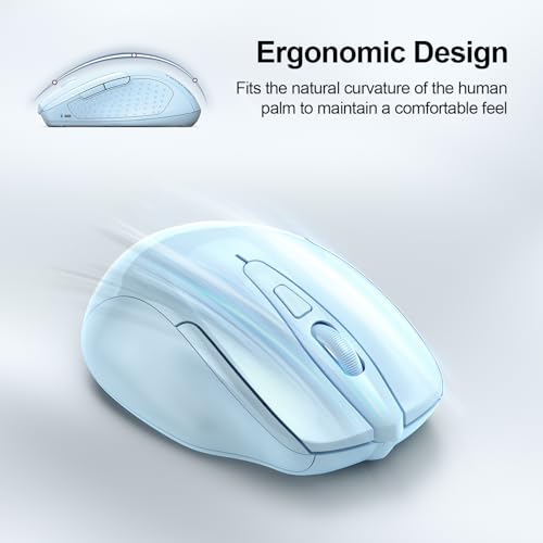 TECKNET Wireless Mouse, BT 5.0/2.4G, Silent 4800 DPI 6 Buttons, Lightblue | Bluetooth 5.0/3.0 & USB A, 2-Device Easy Switch, Wide OS Compatible, 6-DPI, Ergonomic for S/M Hands, Extended Battery - color: Lightblue