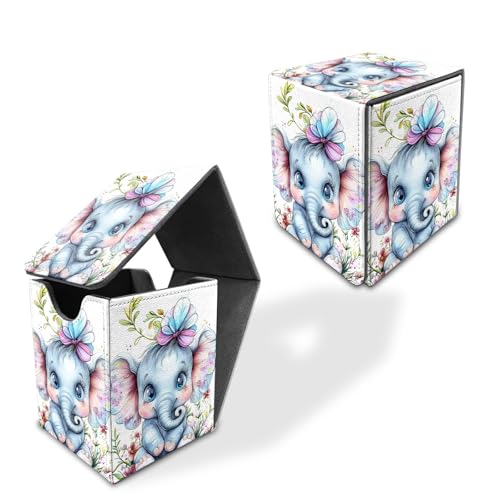 for MTG Deck Box, Commander Deck Case Fits 100 Double Sleeved Cards, PU Leather Storage Box, Compatible with Magic/TCG/PTCG/EDH/Sport Cards,Baby elephant - color: Baby elephant