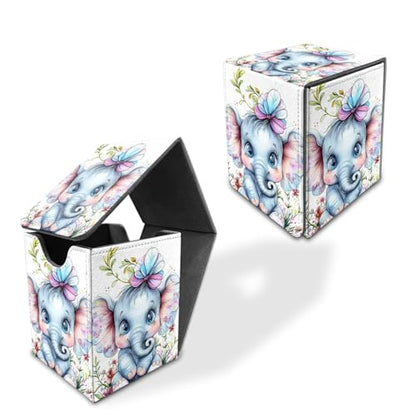for MTG Deck Box, Commander Deck Case Fits 100 Double Sleeved Cards, PU Leather Storage Box, Compatible with Magic/TCG/PTCG/EDH/Sport Cards,Baby elephant - color: Baby elephant