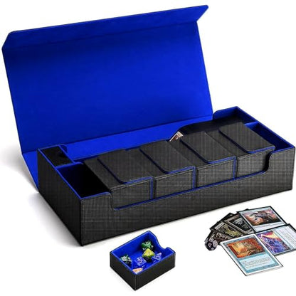 Premium Trading Card Storage Case TCG Deck Box Holds 800+ Sleeved Cards for MTG, YuGiOh, Uno, Sport with Strong Magnet Closure (Black/Blue) - color: A-Black/Blue - 800 Cards