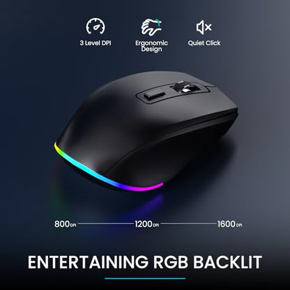 2200mAh RGB Backlit Wireless Keyboard & Mouse, 2.4G Silent Rechargeable | Full-Sized Ergonomic Combo With Wrist Rest, Phone Holder, Auto Sleep Mode, Compatible With Windows, Mac, PC, Laptop,LIZRROT