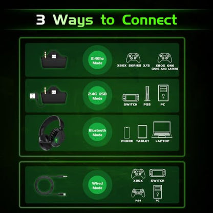 Gvyugke Wireless Gaming Headset for Xbox Series X/S, Xbox One, PS5, PC, Bluetooth 6.0 Gaming Headphones with Flip-to-Mute Noise-Canceling Mic, 70-Hour Playtime, Foldable, 3D Surround Sound - Black - color: Black
