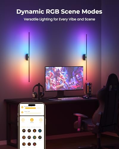 40 Inch Battery Operated Wall Sconces Set of 2, 12000mAh Rechargeable Smart Wall Lights with APP Control & Remote, Color Changing, Music Sync, Scene Modes, Wireless Wall Lamps for Living Room, Bedroom
