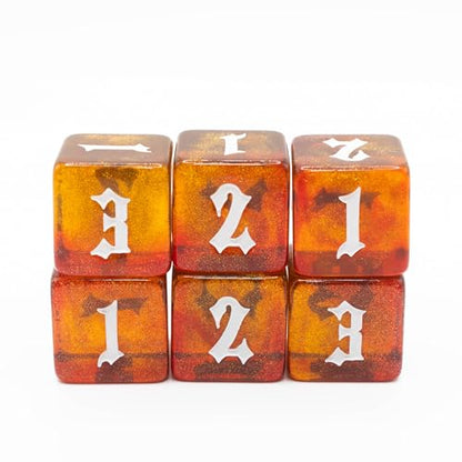 Custom Made Resin d3 (3-Sided Dice) - Set of 6 | Sir GameAlot | Glitter 6-Sided dice Numbered 1 to 3 | Use for Dungeons and Dragons DND, Warhammer and Other Games that Need a Three Sided roll - style: D3 Set of 6