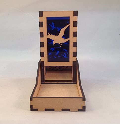 Raven Mini Dice Tower v1 Dark Blue Acrylic Window Laser Cut MDF Unique Fast Shipping