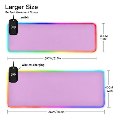 Lavender Magenta Wireless Charging RGB Gaming Mouse Pad 15W, LED Mouse Mat 31.5 x 11.8 Inch, 14 Light Modes Extra Large Mousepad Non-Slip Rubber Base Computer Keyboard Mat for Gaming, PC, Laptop, Desk - color: Lavender Magenta, size: XX-Large 31.5x11.8in
