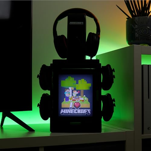 Numskull Official Minecraft LED Light Gaming Locker, Controller Holder & Headset Stand for PS4/PS5 & Xbox Series X|S - Multiple LED Lighting Settings - Official Minecraft Merchandise - color: Minecraft LED