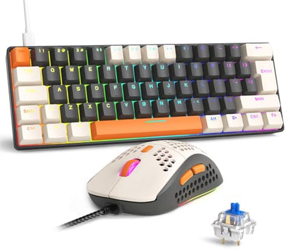 RK-T60 Wired 60% TKL Mechanical Gaming Keyboard Led Rainbow Backlight Ultra-Compact NKRO Linear Red Switch ABS Keycap RGB Honeycomb Mice Coiled Aviator Cable for Windows Laptop PS4/PC/WIN Gamer - color: Dark Gray/Blue Switch