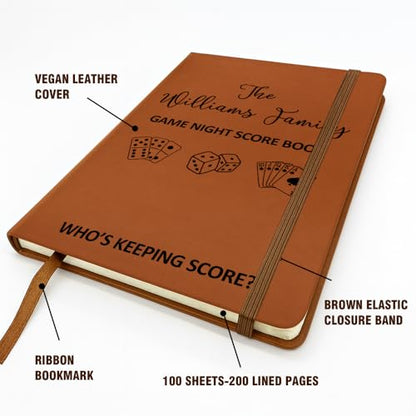 Personalized Game Night Score Book, Board Game Score Book Personalized Leather Journal, Game Night Notebook, Who Is Keeping Score Notebook For Family, Couples, Grandparents, Board Game Lover (Khaki)