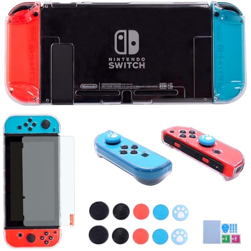 COMCOOL Clear Dockable Case for Nintendo Switch - Crystal 3 in 1 Protective Cover Shell for Nintendo Switch with Screen Protector and Thumb grips - Clear - color: Clear