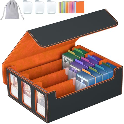 3-Row Trading Card Storage Box, Bulk Cards Case for 2400+ Mtg tcg Magic Playing Game Card Organizer, Commander Deck Box with 3 Supports & 24 Dividers - color: Orange, size: 3-row
