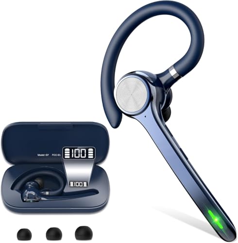 HEIBAS Bluetooth Headset, Wireless Earpiece with Mic for Work | 72H Playtime, 500mAh Charging Case, Hands-Free Calling with Mute Button for Work, Trucker, Office, Driving, iPhone, Blue - color: Blue