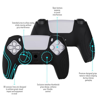 eXtremeRate PlayVital Samurai Edition Black Anti-Slip Controller Silicone Skin for ps5, Ergonomic Soft Rubber Protective Case for ps5 Controller with Black Thumb Stick Caps - color: Black
