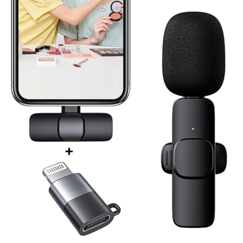 Wireless Lavalier Lapel Microphone, Mics Plug and Pick-up 2.4G for iPhone, iPad - Cordless Omnidirectional Condenser Recording Mic for Interview Video Podcast Vlog YouTube (Type C+ Lightning Port)