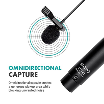 Movo LV4-O2 XLR Phantom Power Omnidirectional Lavalier Microphone Set, with Lapel Mic Clips and Windscreens - Perfect Lapel Microphone for Video Recording, Podcast, Interview, YouTube Production