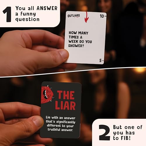 CONFIDENT? Outliars Party Game - Hilarious Game of Deception, Secrets & Lying, Family Fun Board Game for Teens & Adults, Ages 14+, 3-20 Players, 20 Minute Playtime | Hilarious Game of Deception, Secrets & Lying, Family Fun for Kids & Adults, Ages 14+, 3-2