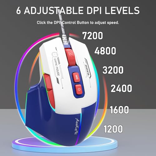 Wired Gaming Mouse, Gaming Mouse with RGB Backlit, 7200DPI Adjustable, PC Gaming Mice with 7 rogrammable Macro Buttonsg, Ergonomic Mouse Gamer for PC, Desktop, Mac，Laptop, Chromebook. (Blue)