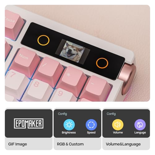 EPOMAKER TH108 PRO Full Size Mechanical Keyboard with Screen & Knob, Wireless Gaming Keyboard with 10000mAh, Creamy Gasket, Hot Swap, Custom Driver, RGB Backlight, NKRO (Pink, Sea Salt Silent) - color: Pink, size: Sea Salt Silent