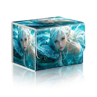 Trading Card Storage Box, Holds 100+ for MTG Cards, PU Leather with Magnetic Closure, Elven Maiden and Serpent in Water Durable Deck Box for Magic the Gathering, Trading Card Games - color: Elven Maiden and Serpent in Water