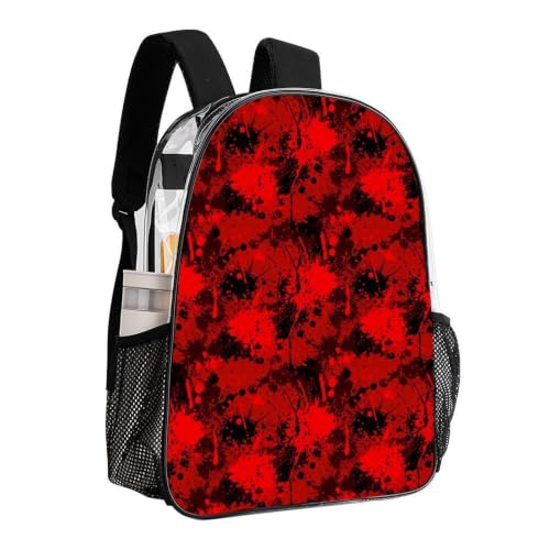 Padded Strap Clear Transparent Bookbag Concert Festival Sports Bag | Heavy Duty, Classic Horror Blood Splatter Red Camo, See Through Daypack - color: Pattern (839)