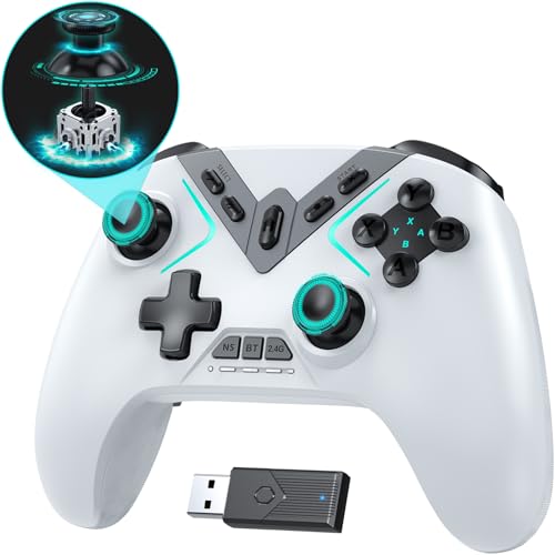 Dual Hall Effect PC Controller-No Drift No Dead Zone, Bluetooth Controller for PC Windows/iPhone/Android/Switch/Steam Deck/TV/Tesla with Hall Triggers & Joysticks/Joystick Speed Down (No Phone Clip) - color: White