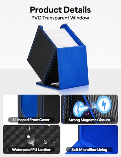 MTG Commander Deck Box, MTG Card Box with See-Through Window, Magnetic Closure Holds 100+ Double-Sleeved Cards TCG Cards(Black&Blue) - color: Black&Blue
