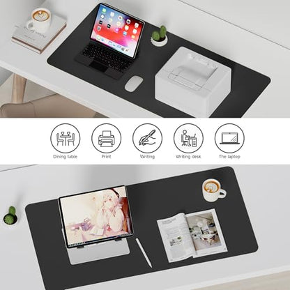 Leather Desk Pad, Non-Slip Suede Base, Stitched Edges, Dust-Proof Easy-Clean Surface, Mouse Pad & Desk Protector for Office and Home, Black 23.6" x 11.8"