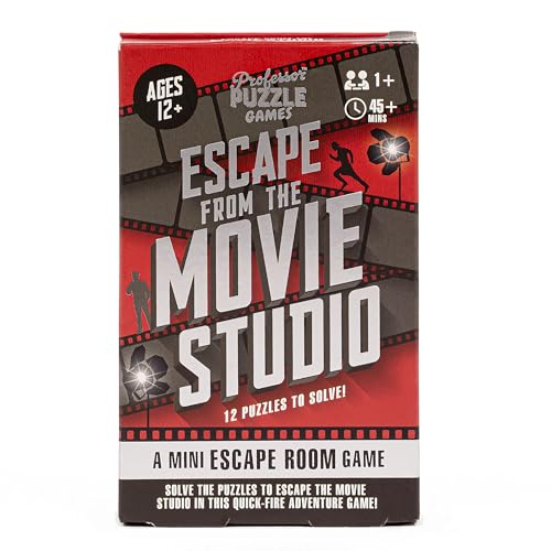 Professor Puzzle: Escape from The Movie Studio - A Mini Escape Room Game, 12 Puzzles to Solve The Code, Journalist Adventure, Ages 12+, 1+ Players - style: Movie Studio