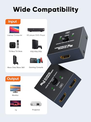 CableCreation HDMI Splitter 2 in 1 Out, 4K@60Hz HDMI Switch,HDMI Switch Box | Metal Case Bidirectional HDMI Switcher Compatible with PS5/4, Xbox, Roku, TV, Fire Stick, Blue-Ray Player etc
