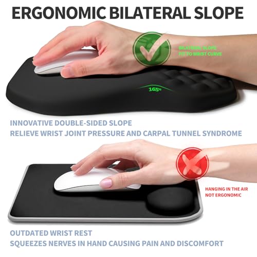 Ergonomic Raised Mouse Pad Wrist Support with Bilateral Slope Memory Foam Mousepad for Wrist Rest and Carpal Tunnel Pain Relief 11.8x7.9〃 Black - color: Black